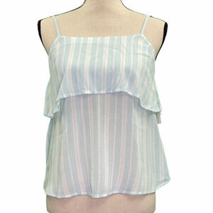 STRIPED White and Light Blue Tiered Spaghetti Strap Tank